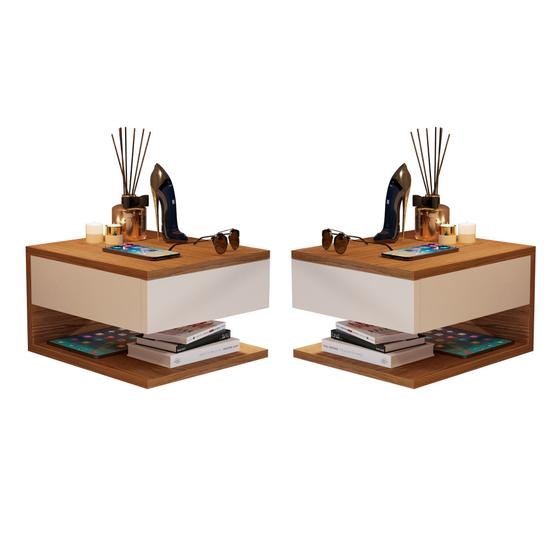 Kit com 2 MESA DE CABECEIRA SUSPENSA DECOR Freijó com Off White é boa?