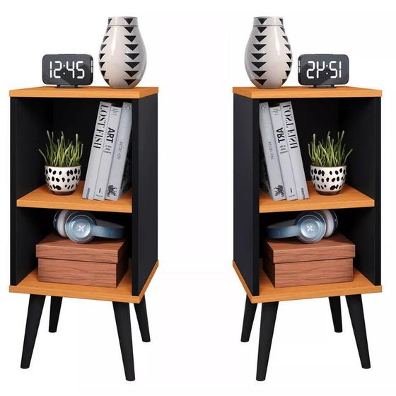Imagem de Kit Com 2 Mesas De Cabeceira Estilo Retrô Pés Palito Em PVC Com 2 Nichos - Estilo - Cores Diversas - Lojas GB