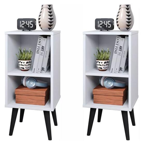 Imagem de Kit Com 2 Mesas De Cabeceira Estilo Retrô Pés Palito Em PVC Com 2 Nichos - Estilo - Cores Diversas - Lojas GB