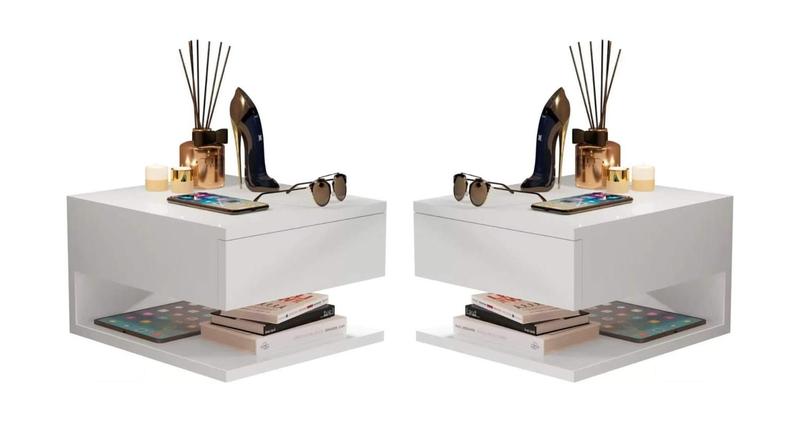 Imagem de Kit Com 2 Mesas de Cabeceiras Suspensa 1 Gavetas Nápoles - Cores Diversas - Lojas G2 Móveis
