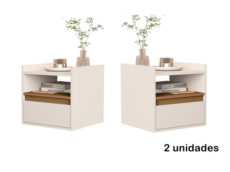 Imagem de Kit Com 2 Mesas De Cabeceiras Suspensa Com 1 Porta Eva - Cor: Off White Com Nature - Lojas G2