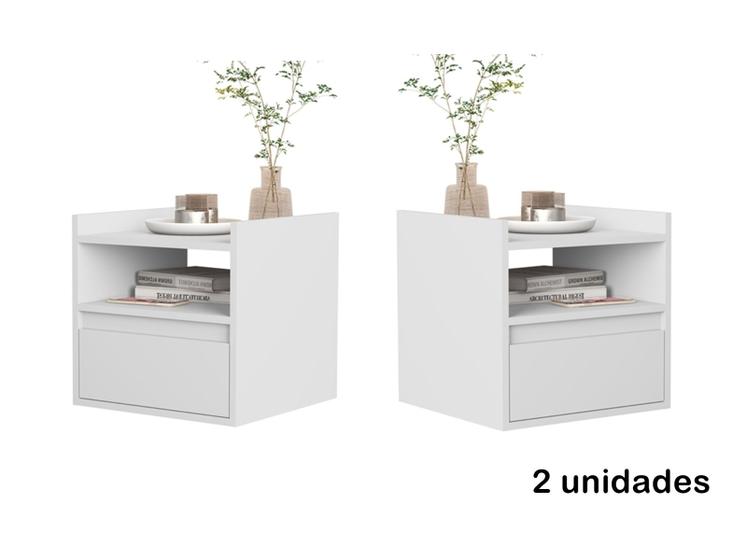 Imagem de Kit Com 2 Mesas De Cabeceiras Suspensa Com 1 Porta  Minerva - Cor: Branco - Lojas K7