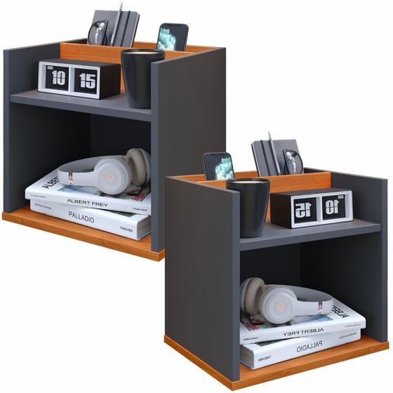 Imagem de Kit Com 2 Mesas de Cabeceiras Suspensa Madri Com Porta Celular Retro -Cor: Cinza Com Cinamomo - Lojas K7