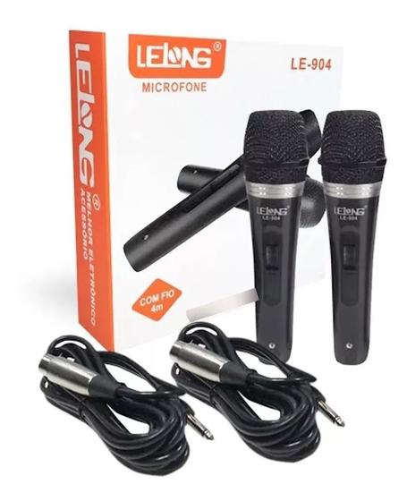 Imagem de Kit com 2 Microfones Com fio Profissionais Lelong LE-904 - Preto