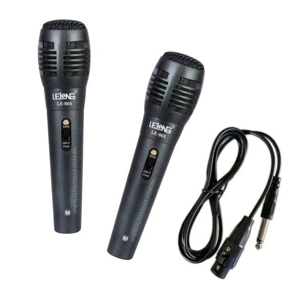 Imagem de Kit com 2 Microfones para Karaokê e Caixa de Som com fio de 2.5 metros