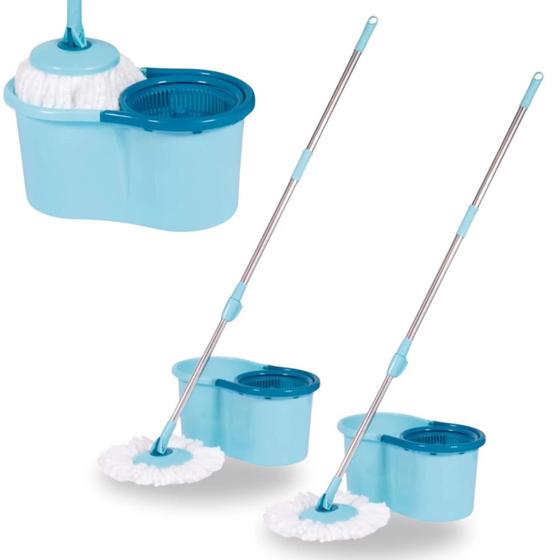 Imagem de Kit com 2 Mops Giratorios com Esfregao para Limpeza Profunda Balde Centrifuga Mor