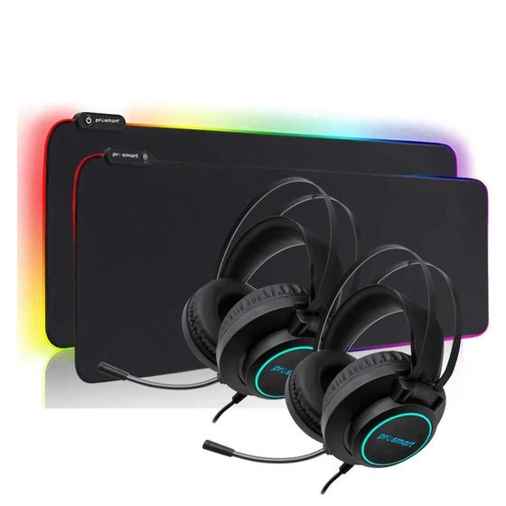 Imagem de Kit com 2 Mousepad RGB + 2 Headset RGB Gamer Prosmart