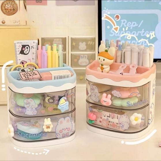 Imagem de Kit com 2 Organizador De Mesa Porta Lápis Caneta Com Divisorias De Gaveta Multiuso