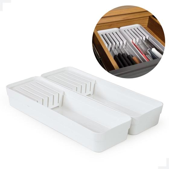 Imagem de Kit com 2 Organizadores de Facas para Gaveta Branco - Organização com Elegância