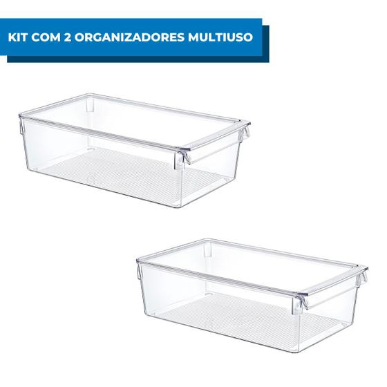 Imagem de Kit com 2 Organizadores Multiuso com Tampa G Mood Acrílico Resistente Para Geladeira Dispensa Cozinha