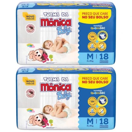 Imagem de Kit com 2 Pacotes de Fraldas Descartavel Turma da Monica Baby Tecnologia Quatrosec Tamanho M