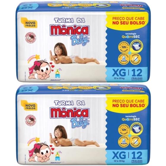Imagem de Kit com 2 Pacotes de Fraldas Descartavel Turma da Monica Baby Tecnologia Quatrosec Tamanho Xg