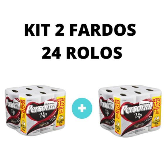 Imagem de Kit com 2 Papel Higiênico Personal Vip Folha Dupla Leve 12 Pague 11 Barato Atacado