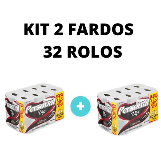 Imagem de Kit com 2 Papel Higiênico Personal Vip Folha Dupla Leve 16 Pague 15 Barato Atacado