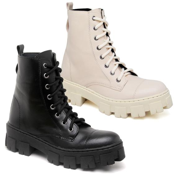 Imagem de Kit com 2 Pares Bota Tratorada Feminina Casual Moda Tendência Top Rock Plataforma