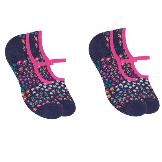 Imagem de Kit Com 2 Pares De Meias Femininas Selene Pilates Antiderrapante Com Viés
