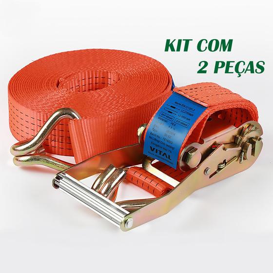 Imagem de Kit Com 2 Peças Completo Catraca + Cinta Amarração 5 Toneladas 9 Metros Rabicho J 