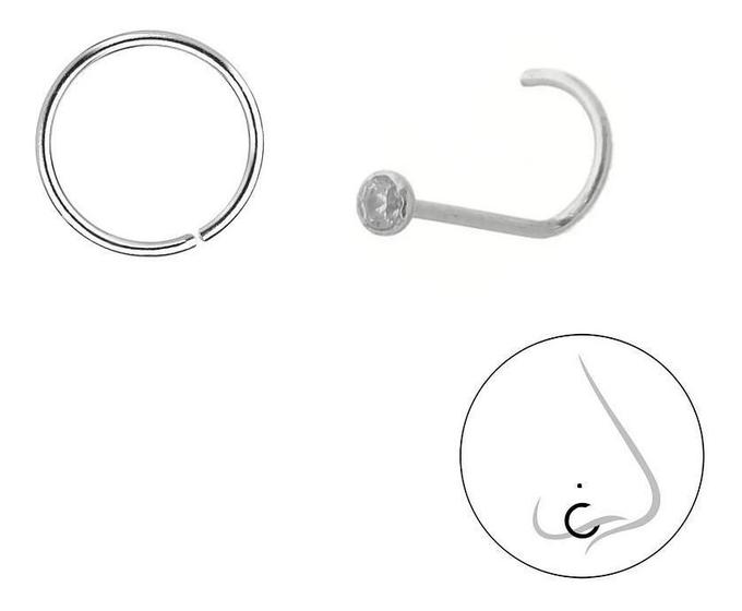 Imagem de Kit Com 2 Piercing Argola 8Mm Nostril Pedra Prata 925 Nar10