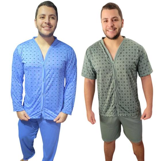 Imagem de Kit Com 2 Pijamas Botões Abertos pós Cirurgico Masculino