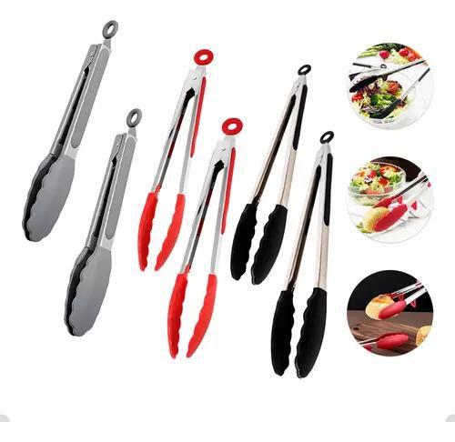 Imagem de Kit Com 2 Pinças Pegadores Culinário de Silicone Inox Multiuso Para Fritura Churrasco Carne Salada Gelo Aço Inox