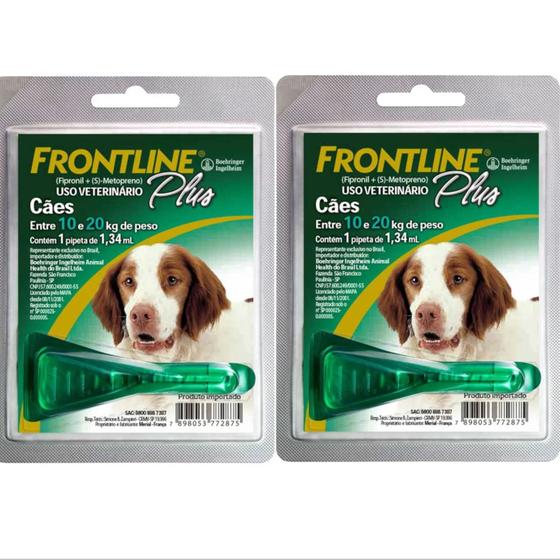 Imagem de Kit com 2 Pipeta Antipulga e Carrapato Frontline Plus- Cães 10,0 a 20kg- 1,34ml