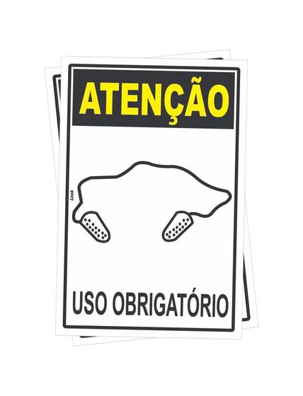 Imagem de  Kit com 2 Placas de Sinalização - Atenção EPI - Uso Obrigatório de Protetor Auricular (Ouvido/Orelha) em PS (Poliestireno)