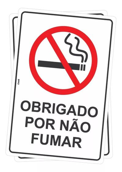 Imagem de  Kit com 2 Placas de Sinalização - Proibido Fumar Obrigado por Não Fumar 20x30cm