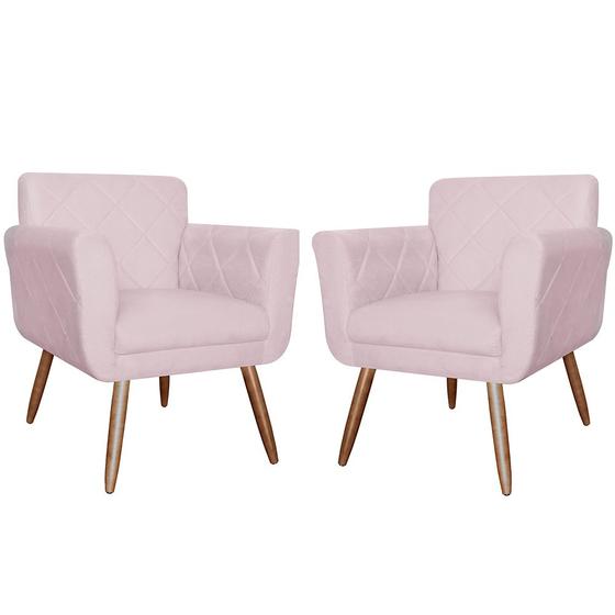 Imagem de Kit Com 2 Poltronas Cadeiras Isabella Estofadas Corano Rosa Bebe - INCASA DECOR