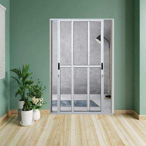 Imagem de Kit com 2 Portas Sacada de Alumínio 2 Folhas Móveis 210 X 150cm com Fechadura Linha 25