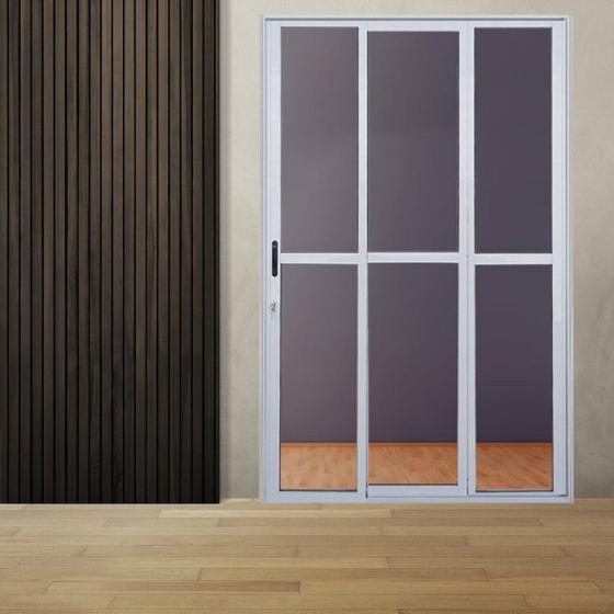 Imagem de Kit com 2 Portas Sacada de Alumínio 3 Folhas Sequenciais 210 X 120cm com Fechadura Linha 25