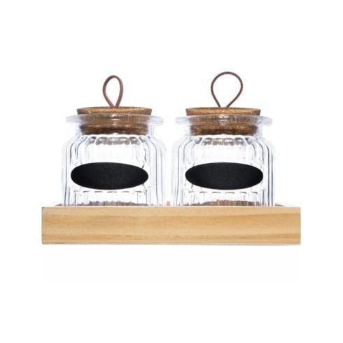 Imagem de Kit Com 2 Potes De Vidro 260Ml E Suporte Em Madeira