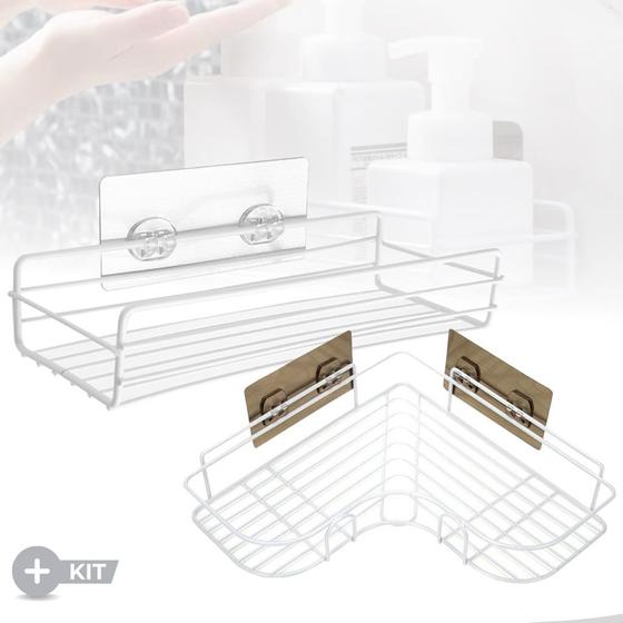 Imagem de Kit com 2 Prateleira de banheiro 1 Triangular + 1 Reta