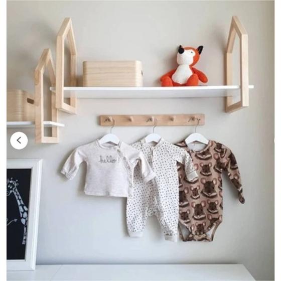 KIt com 2 Prateleiras Casinha pinus + 1 cabideiro pinus Menor preço em KIt com 2 Prateleiras Casinha pinus + 1 cabideiro pinus