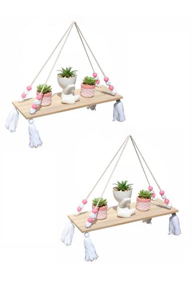 Imagem de kit com 2 Prateleiras de Madeira MDF de Parede com Cordão
