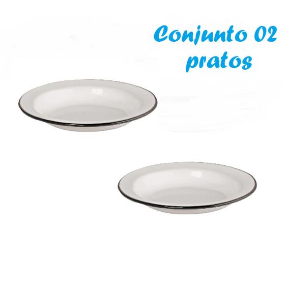 Imagem de Kit com 2 Pratos Fundos Esmaltado Ewel - Branco