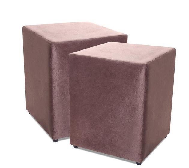 Imagem de Kit com 2 Puff Quadrado Suede Marrom Decorativo 35x35cm
