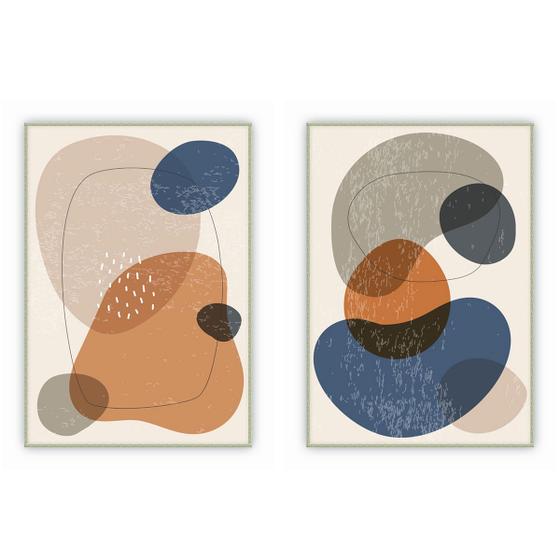 Imagem de kit com 2 Quadros Decorativos Abstratos com Moldura e Vidro para Sala Quarto Escritório e Clínica 42x62 - Art. Q