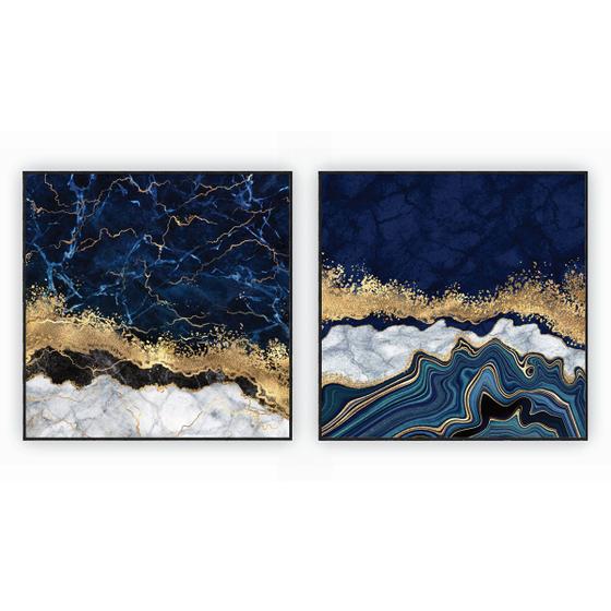 Imagem de kit com 2 Quadros Decorativos Abstratos com Moldura e Vidro para Sala Quarto Escritório e Clínica 92x92 - Art. Q