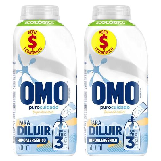 Imagem de Kit com 2 Refil Sabão Líquido Omo Puro Cuidado Para Diluir 500ml