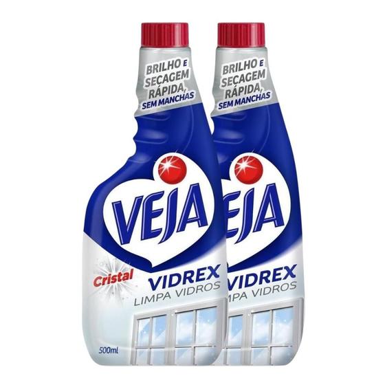 Imagem de Kit com 2 Refis Veja Vidrex Limpa Vidro Líquido 500Ml Cada