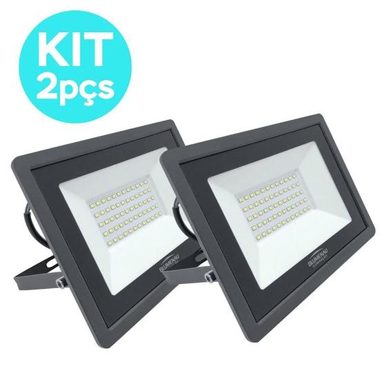 Imagem de Kit com 2 refletor projetor retangular led 50w ip65 6500k