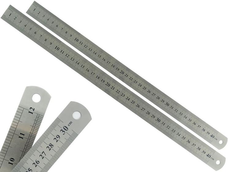 Imagem de Kit Com 2 Régua Metal Inoxidável Marcação De Baixo Relevo Uso Escolar Escritório Engenheiro Profissional 40 cm