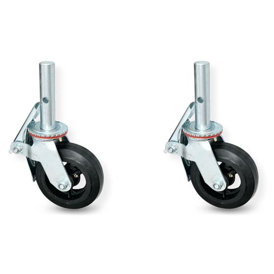 Imagem de Kit com 2 Roda Para Andaime Rodízio De Borracha E Ferro 330mm 200kg