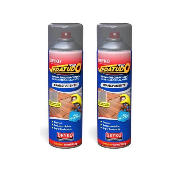 Imagem de Kit Com 2 Sprays Veda Tudo Emborrachado Impermeabilizante Transparente Dryko 400ml