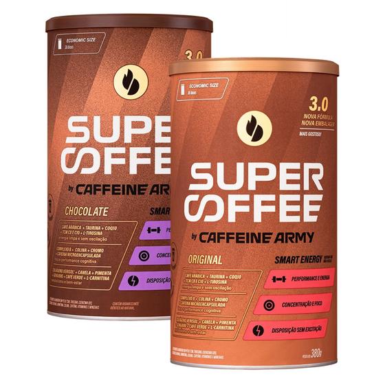 kit com 2 Super Coffee 3.0 Chocolate 380g + Original 380g - Caffeine Army Menor preço em kit com 2 Super Coffee 3.0 Chocolate 380g + Original 380g - Caffeine Army