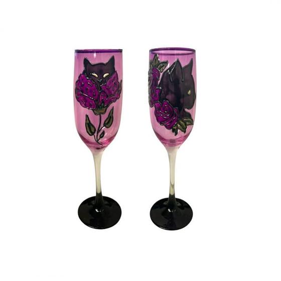 Imagem de Kit Com 2 Taças Pomba Gira Maria Mulambo Cristal Roxo 150 Ml
