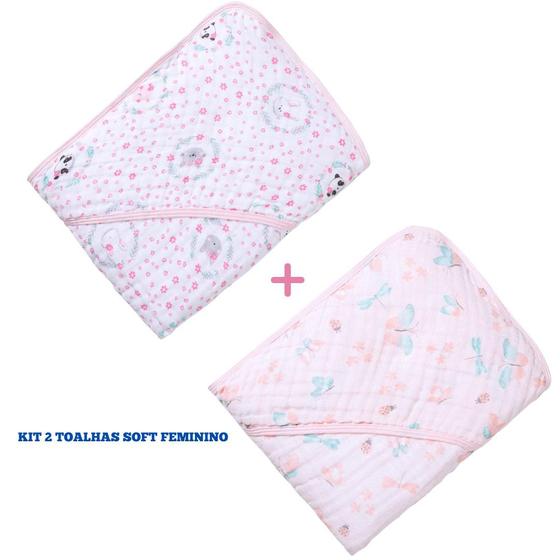 Imagem de Kit com 2 toalhas de banho fralda soft com capuz para bebê papi