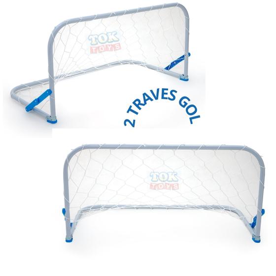 Imagem de kit com 2 Traves de Gol Futebol de Ferro chute a gol com redes