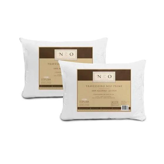 Kit com 2 Travesseiros Neo Prime 233 Fios 50x70cm - Camesa Menor preço em Kit com 2 Travesseiros Neo Prime 233 Fios 50x70cm - Camesa