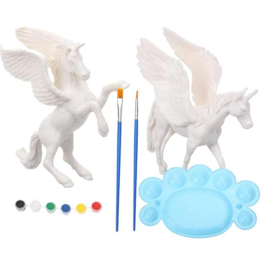 Imagem de kit com 2 unicornios para colorir com tinta de diversas cores inclusa